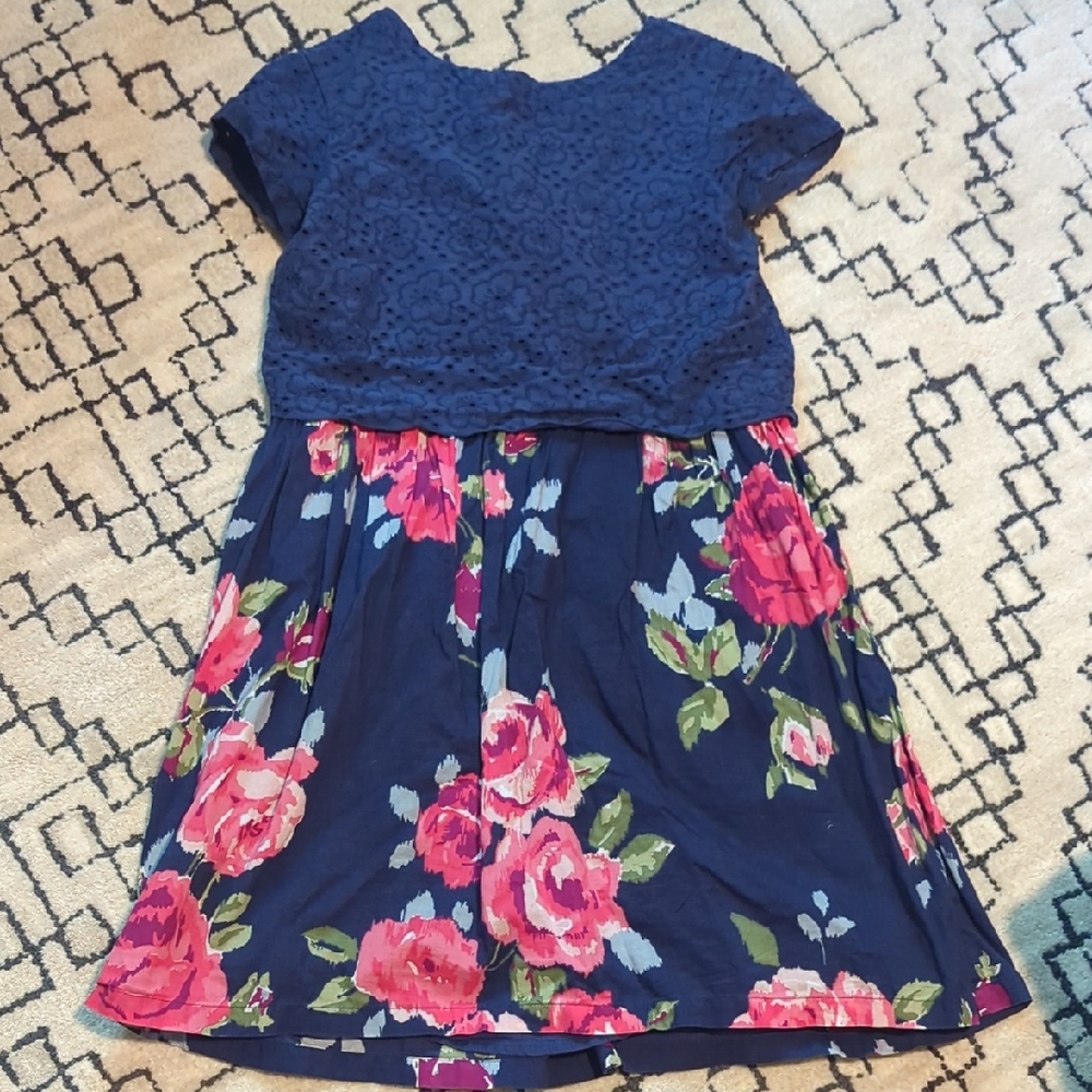Mini Boden Navy and Pink Floral Dress Size 11-12y